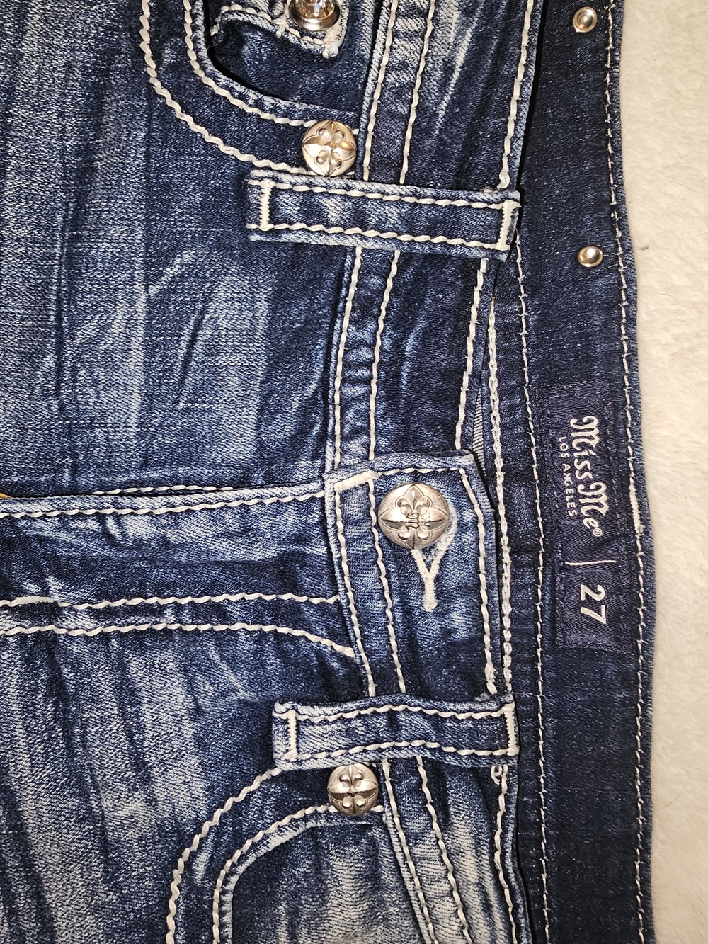 Miss Me Rhinestone Embellished Distressed Boot-Cut Shorts - Blue - Picture 4 of 4